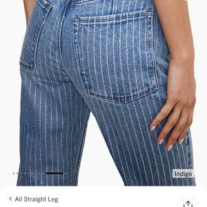 NWT Good American Good Icons High Rise Straight Leg Jeans with Rhinestones